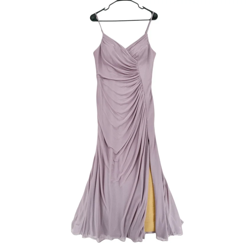 Azazie Maxi Dress 12 Tequilla Purple‎ Dusk Ruched V-Neck Formal Bridesmaid Gown